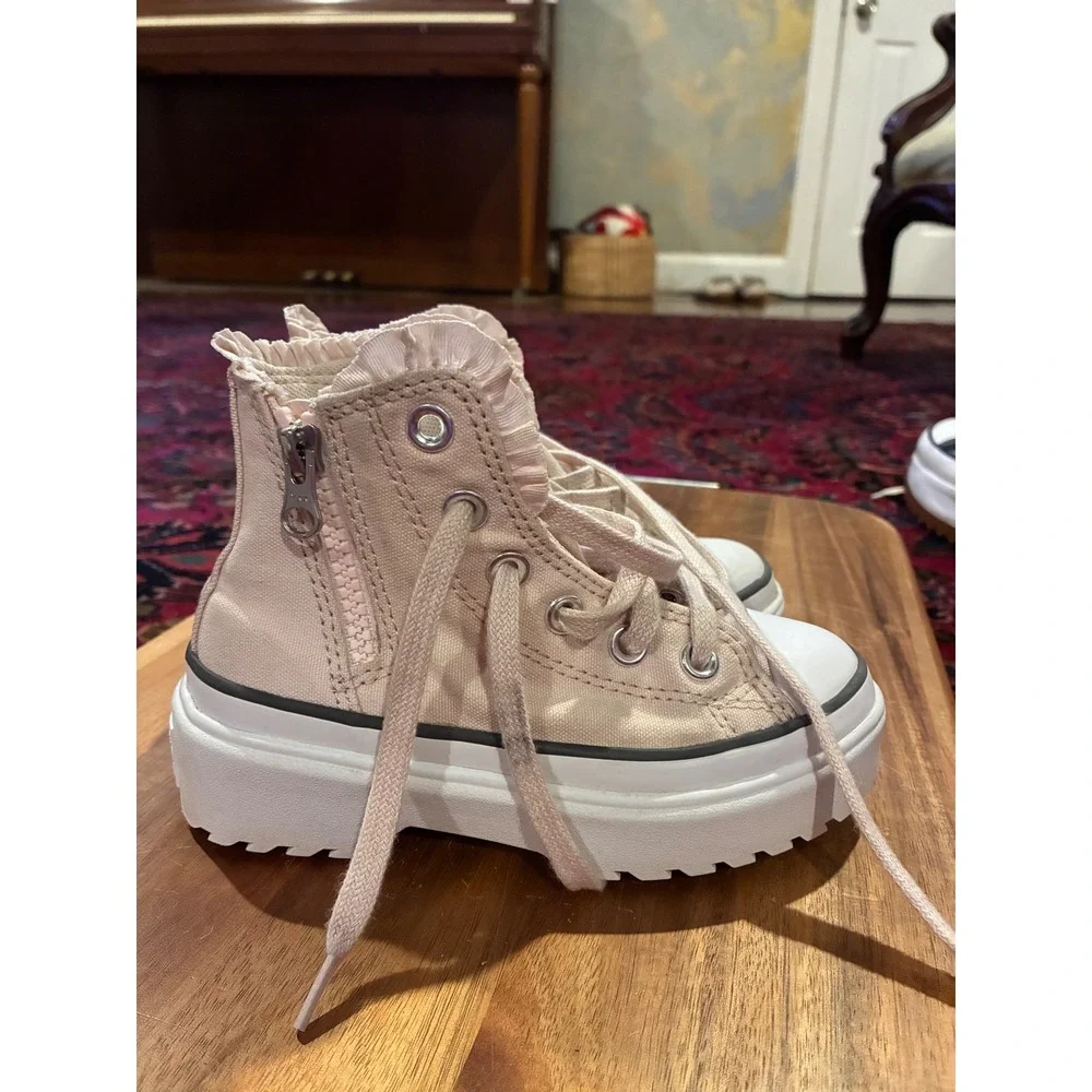 Converse Shoes Girls 11 Pink Lugged 2.0 High Top Ruffle Zip Sneakers A09280C